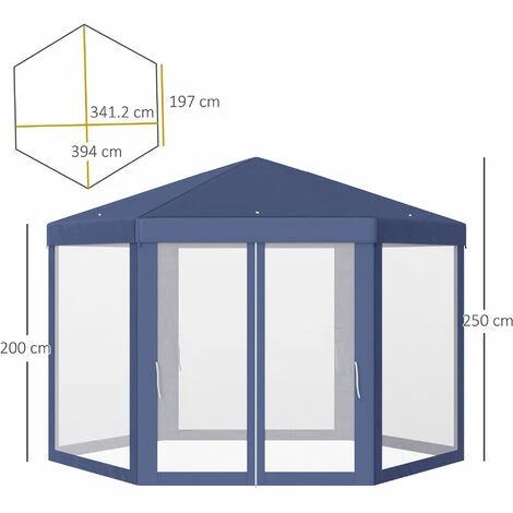 Outsunny Garden Hexagonal Gazebo Patio Outdoor Canopy Patio Party Tent Blue Outsunny Garden Hexagonal Gazebo Patio Outdoor Canopy Patio Party Tent Blue -Outsunny store 28381606 2