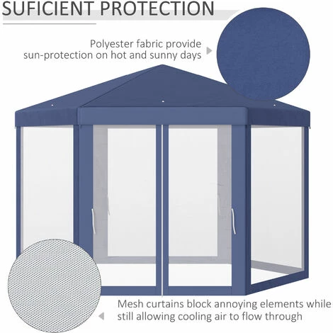 Outsunny Garden Hexagonal Gazebo Patio Outdoor Canopy Patio Party Tent Blue Outsunny Garden Hexagonal Gazebo Patio Outdoor Canopy Patio Party Tent Blue -Outsunny store 28381606 4