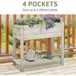 Outsunny Elevated Wooden Planter Garden Grow Box With 2 Tiers, 4 Pockets, 81x40x79cm -Outsunny store 28403364 4