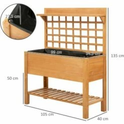 Outsunny Wooden Planter Raised Elevated Garden Bed W/ 2 Shelves, 105x40x135cm -Outsunny store 28403393 2