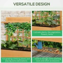 Outsunny Wooden Planter Raised Elevated Garden Bed W/ 2 Shelves, 105x40x135cm -Outsunny store 28403393 4