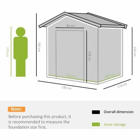 Outsunny 8 X 6ft Garden Storage Shed With Double Sliding Door Outdoor Green 4 Outsunny 8 X 6ft Garden Storage Shed With Double Sliding Door Outdoor Green - Image 2