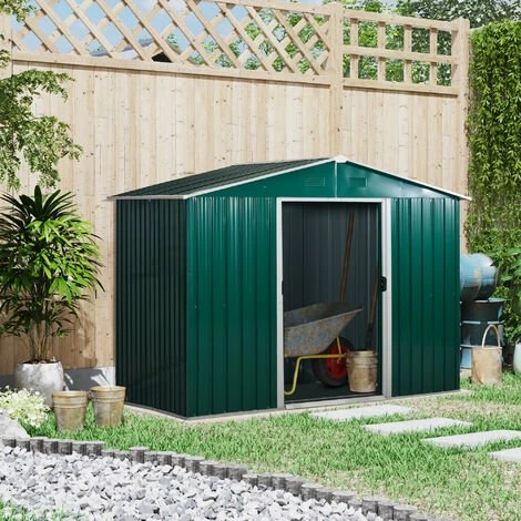 Outsunny 8 X 6ft Garden Storage Shed With Double Sliding Door Outdoor Green 5 Outsunny 8 X 6ft Garden Storage Shed With Double Sliding Door Outdoor Green - Image 3