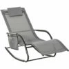 Outsunny Breathable Mesh Rocking Chair Outdoor Recliner W/ Headrest Grey -Outsunny store 28424766 1