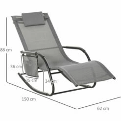 Outsunny Breathable Mesh Rocking Chair Outdoor Recliner W/ Headrest Grey -Outsunny store 28424766 2
