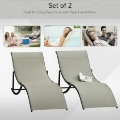 Outsunny Set Of 2 Zero Gravity Lounge Chair Recliners Sun Lounger Khaki -Outsunny store 28424768 4