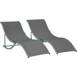 Outsunny Set Of 2 Zero Gravity Lounge Chair Recliners Sun Lounger Dark Grey
