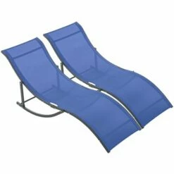 Outsunny Set Of 2 Zero Gravity Lounge Chair Recliners Sun Lounger Navy Blue