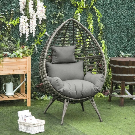 Outsunny Outdoor indoor Wicker Teardrop Chair with Cushion Rattan Lounger Outsunny Outdoor Indoor Wicker Teardrop Chair With Cushion Rattan Lounger -Outsunny store 28424772 3