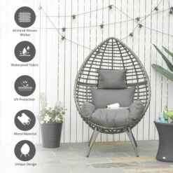 Outsunny Outdoor Indoor Wicker Teardrop Chair With Cushion Rattan Lounger 5 Outsunny Outdoor Indoor Wicker Teardrop Chair With Cushion Rattan Lounger -Outsunny store 28424772 4