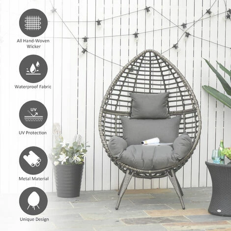 Outsunny Outdoor indoor Wicker Teardrop Chair with Cushion Rattan Lounger Outsunny Outdoor Indoor Wicker Teardrop Chair With Cushion Rattan Lounger -Outsunny store 28424772 4