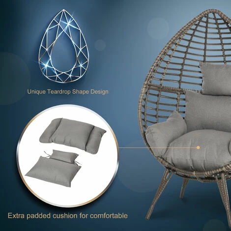 Outsunny Outdoor indoor Wicker Teardrop Chair with Cushion Rattan Lounger Outsunny Outdoor Indoor Wicker Teardrop Chair With Cushion Rattan Lounger -Outsunny store 28424772 5
