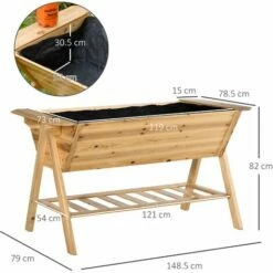 Outsunny Free Standing Wooden Planter Garden Raised Bed W/ Shelf, 148.5x79x82cm -Outsunny store 28447604 2