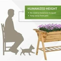 Outsunny Free Standing Wooden Planter Garden Raised Bed W/ Shelf, 148.5x79x82cm -Outsunny store 28447604 4