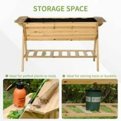 Outsunny Free Standing Wooden Planter Garden Raised Bed W/ Shelf, 148.5x79x82cm -Outsunny store 28447604 5