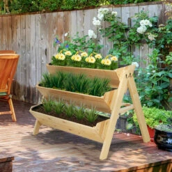 Outsunny 3 Tier Wooden Garden Raised Bed Plant Bed With Clapboard And Hooks -Outsunny store 28558579 3