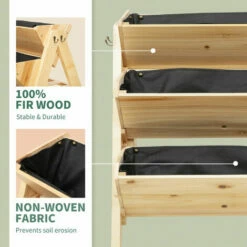 Outsunny 3 Tier Wooden Garden Raised Bed Plant Bed With Clapboard And Hooks -Outsunny store 28558579 4