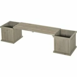 Outsunny Wooden Garden Planter & Bench Combination Garden Raised Bed Grey