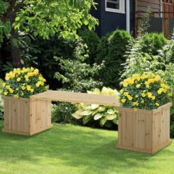 Outsunny Wooden Garden Planter & Bench Combination Garden Raised Bed Natural 4 Outsunny Wooden Garden Planter & Bench Combination Garden Raised Bed Natural -Outsunny store 28678241 3