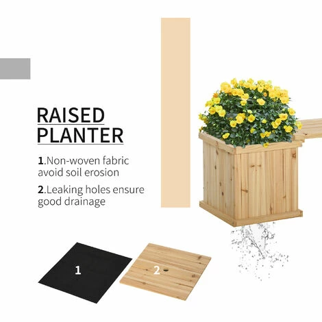 Outsunny Wooden Garden Planter & Bench Combination Garden Raised Bed Natural Outsunny Wooden Garden Planter & Bench Combination Garden Raised Bed Natural -Outsunny store 28678241 5