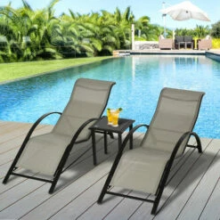 Outsunny 3 Pieces Lounge Chair Set Garden Sunbathing Chair W/ Table Grey 9 Outsunny 3 Pieces Lounge Chair Set Garden Sunbathing Chair W/ Table Grey -Outsunny store 28678263 3