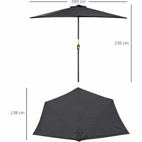 Outsunny 3 (m) Metal Frame Garden Furniture Parasol Half Round Umbrella Outsunny 3 (m) Metal Frame Garden Furniture Parasol Half Round Umbrella -Outsunny store 28678274 2