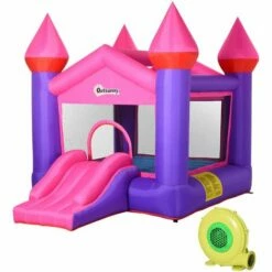 Outsunny Bouncy Castle With Slide Inflatable Trampoline W/ Blower Multi-color