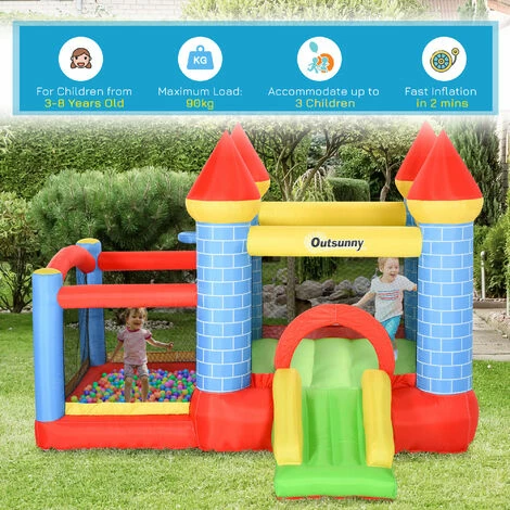 Outsunny Bouncy Castle W/ Slide Pool 4 in 1 composition W/ Blower Multi-color Outsunny Bouncy Castle W/ Slide Pool 4 In 1 Composition W/ Blower Multi-color -Outsunny store 28831553 5