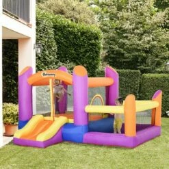 Outsunny Bouncy Castle With Slide Pool House Inflatable W/ Blower Multi-color -Outsunny store 28831559 3