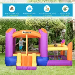 Outsunny Bouncy Castle With Slide Pool House Inflatable W/ Blower Multi-color -Outsunny store 28831559 5