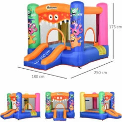 Outsunny Bouncy Castle With Slide Basket Trampoline Monster Design 2.5x1.8x1.75m -Outsunny store 28831566 2