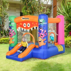 Outsunny Bouncy Castle With Slide Basket Trampoline Monster Design 2.5x1.8x1.75m -Outsunny store 28831566 3