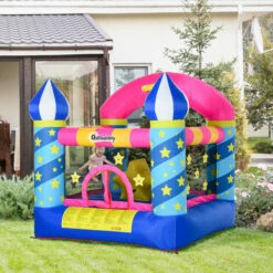 Outsunny Kids Bouncy Castle House Trampoline Basket W/ Blower For Age 3-10 Blue -Outsunny store 28831577 3