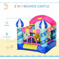 Outsunny Kids Bouncy Castle House Trampoline Basket W/ Blower For Age 3-10 Blue -Outsunny store 28831577 4