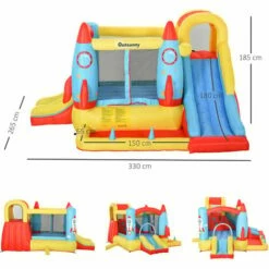 Outsunny Bouncy Castle With Slide Pool Rocket Trampoline W/ Carrybag Blower -Outsunny store 28831584 2