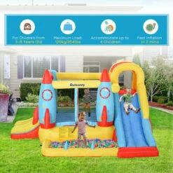 Outsunny Bouncy Castle With Slide Pool Rocket Trampoline W/ Carrybag Blower -Outsunny store 28831584 4