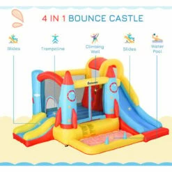 Outsunny Bouncy Castle With Slide Pool Rocket Trampoline W/ Carrybag Blower -Outsunny store 28831584 5