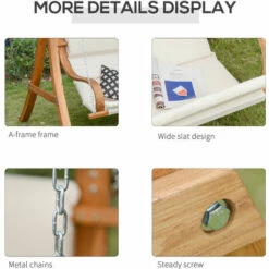 Outsunny Wooden Porch A-Frame Swing Chair W/ Canopy And Cushion For Patio Garden -Outsunny store 28831615 4