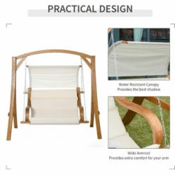 Outsunny Wooden Porch A-Frame Swing Chair W/ Canopy And Cushion For Patio Garden -Outsunny store 28831615 5