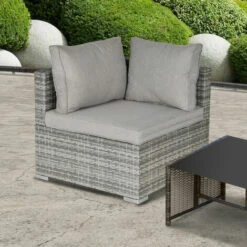 Outsunny Rattan Corner Sofa Garden Rattan Furniture Single Sofa Chair Light Grey -Outsunny store 28999228 3