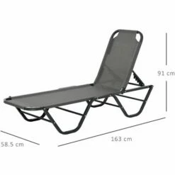 Outsunny Sun Lounger Relaxer Recliner With 5-Position Adjustable Backrest Grey -Outsunny store 29036111 2