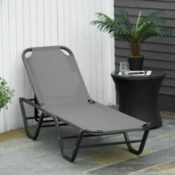 Outsunny Sun Lounger Relaxer Recliner With 5-Position Adjustable Backrest Grey -Outsunny store 29036111 3