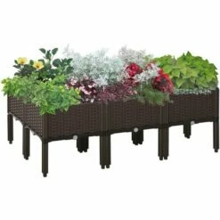 Outsunny 6-piece Lightweight Vegetable Herb Raised Flower Bed W/ Drainage Holes