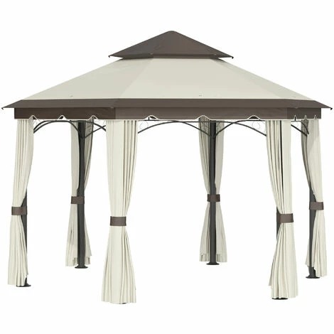 Outsunny 3.4m Steel Gazebo Pavillion for Outdoor w/ Curtains and 2 Tier Roof Outsunny 3.4m Steel Gazebo Pavillion For Outdoor W/ Curtains And 2 Tier Roof -Outsunny store 29171025 1