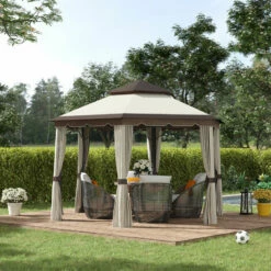 Outsunny 3.4m Steel Gazebo Pavillion For Outdoor W/ Curtains And 2 Tier Roof 4 Outsunny 3.4m Steel Gazebo Pavillion For Outdoor W/ Curtains And 2 Tier Roof -Outsunny store 29171025 3