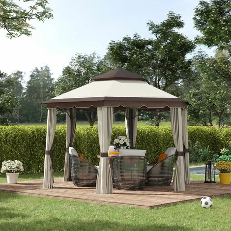 Outsunny 3.4m Steel Gazebo Pavillion for Outdoor w/ Curtains and 2 Tier Roof Outsunny 3.4m Steel Gazebo Pavillion For Outdoor W/ Curtains And 2 Tier Roof -Outsunny store 29171025 3