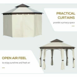 Outsunny 3.4m Steel Gazebo Pavillion For Outdoor W/ Curtains And 2 Tier Roof 6 Outsunny 3.4m Steel Gazebo Pavillion For Outdoor W/ Curtains And 2 Tier Roof -Outsunny store 29171025 5
