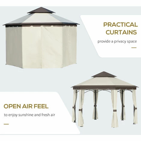 Outsunny 3.4m Steel Gazebo Pavillion for Outdoor w/ Curtains and 2 Tier Roof Outsunny 3.4m Steel Gazebo Pavillion For Outdoor W/ Curtains And 2 Tier Roof -Outsunny store 29171025 5