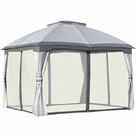 Outsunny 3.7 x 3(m) Outdoor Steel Frame Gazebo with 2-Tier Roof Sidewalls Garden Outsunny 3.7 X 3(m) Outdoor Steel Frame Gazebo With 2-Tier Roof Sidewalls Garden -Outsunny store 29171044 1