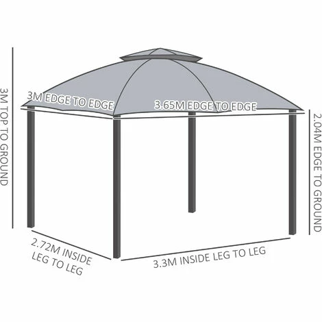 Outsunny 3.7 x 3(m) Outdoor Steel Frame Gazebo with 2-Tier Roof Sidewalls Garden Outsunny 3.7 X 3(m) Outdoor Steel Frame Gazebo With 2-Tier Roof Sidewalls Garden -Outsunny store 29171044 2